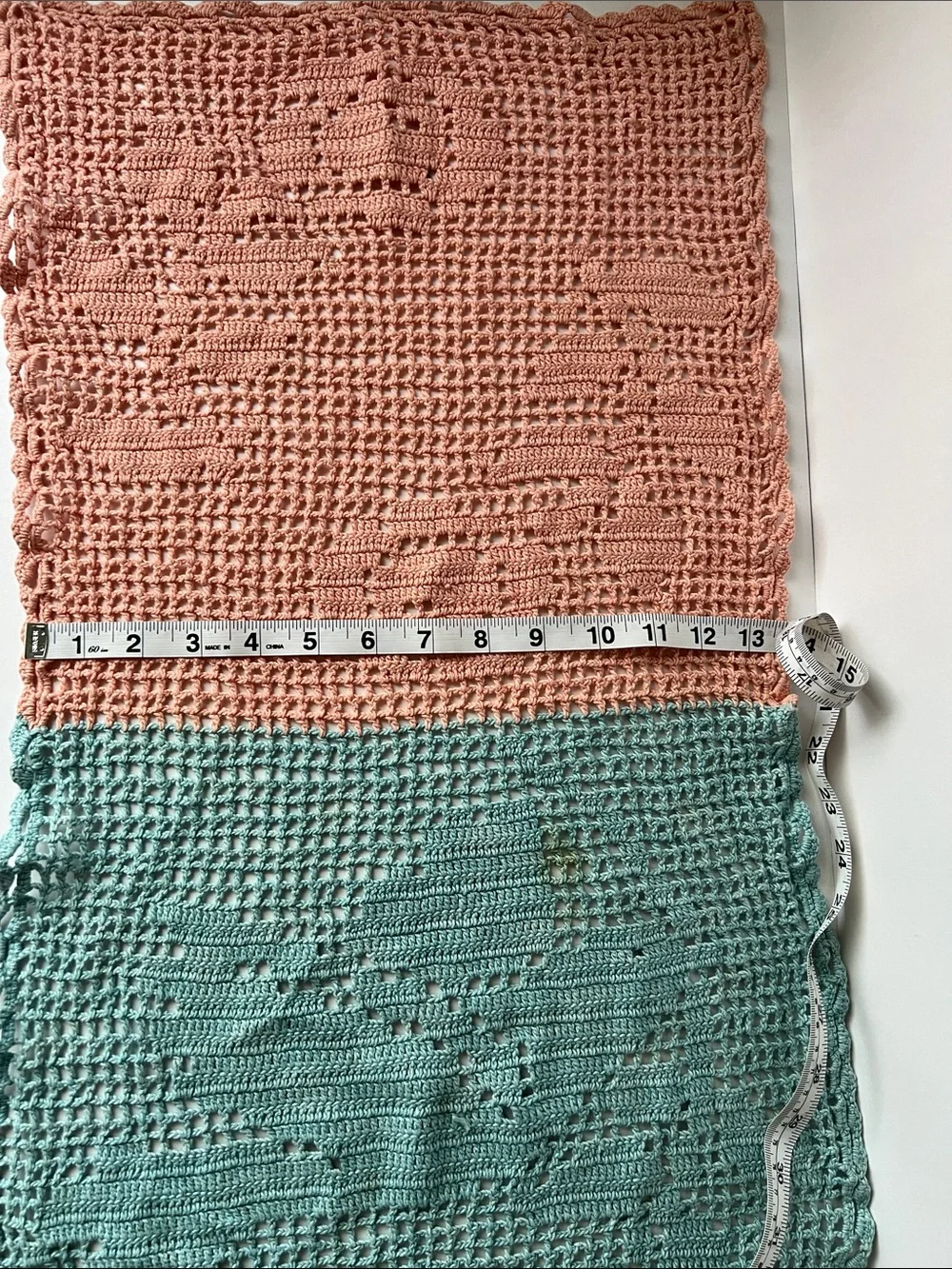 Handmade Crochet doilies - Peach and Teal Set of three